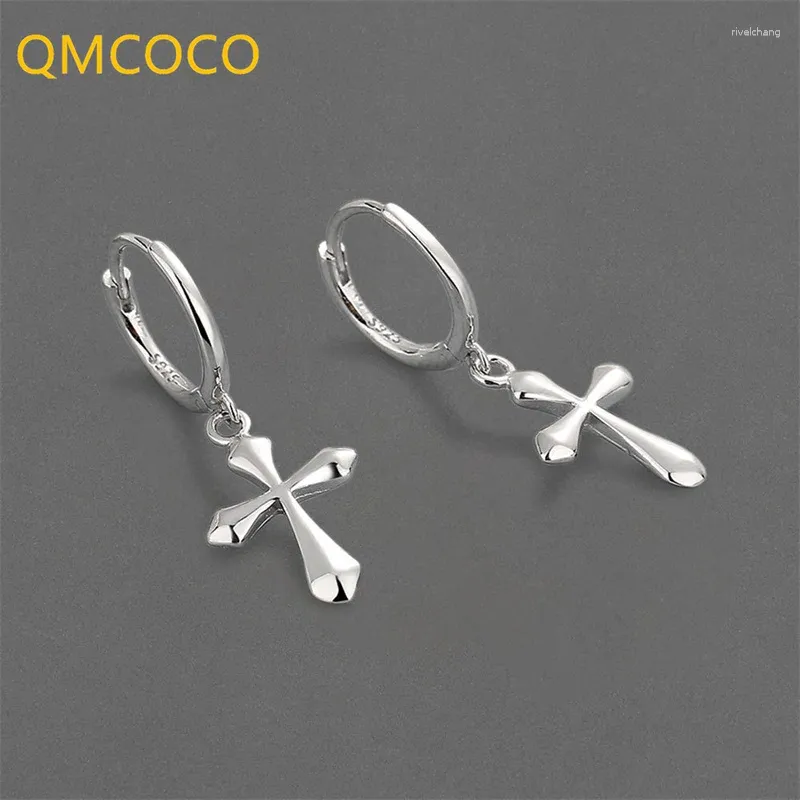 Bengelen oorbellen qmcoco zilveren kleur glad oppervlak kruis hanger voor meisje mode temperament hiphop trendy sieraden accessoires
