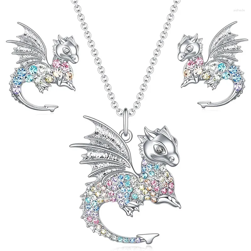 Ensemble collier et boucles d'oreilles dinosaure, cadeaux d'anniversaire pour adolescentes, pendentif Animal mignon brillant et étincelant Y2k pour femmes