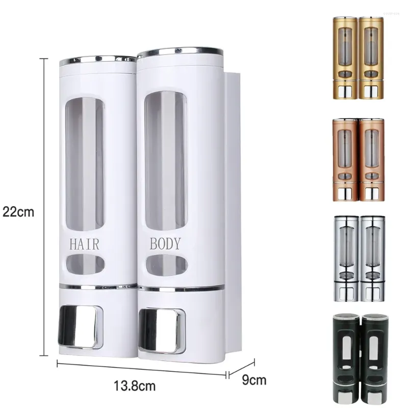 Liquid Soap Dispenser Double 400ml Wall-mount Shower Bath Shampoo Container Bathroom Washroom Accessories