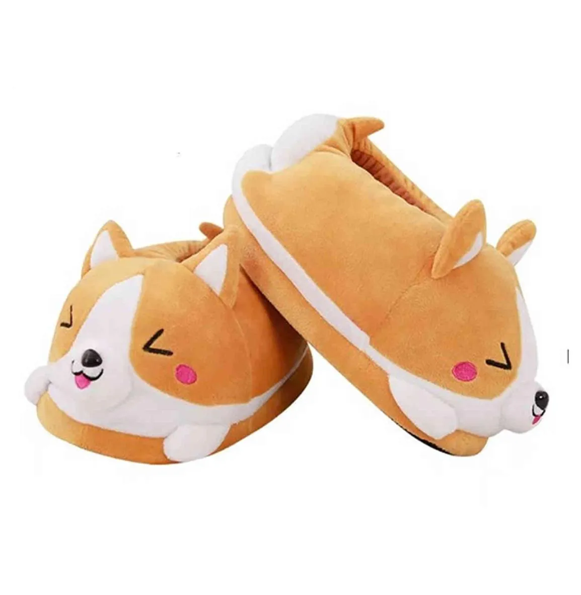 Whoholl marca corgi cão chinelos dos desenhos animados bonito duplo shiba inu quente pelúcia corgi chinelos casa deslizamento algodão almofada sapatos um tamanho h11157219035