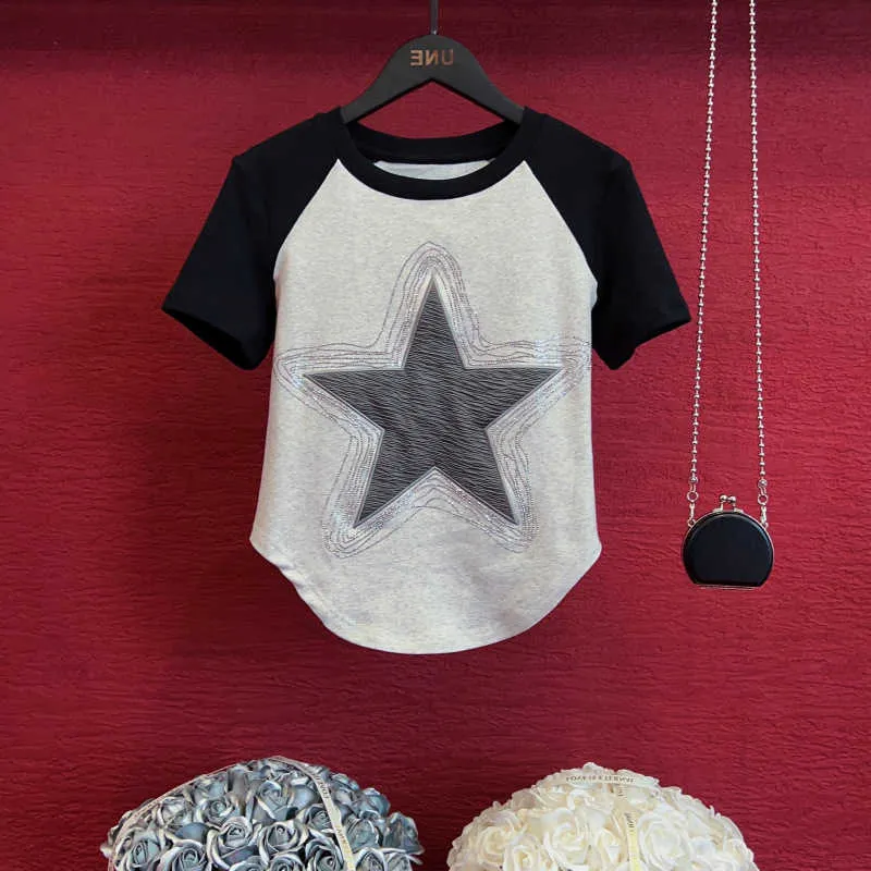 Outlet~counter T-shirt à manches raglan en pur coton Hong Kong Cool Girl Salt High Street Star