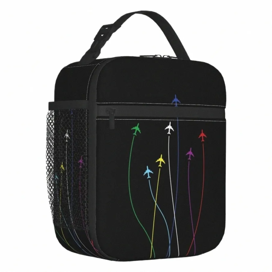 Avions arc-en-ciel volant les uns sur les autres Sac à lunch isolé pour femmes Portable Aviati Fighter Pilot Thermal Cooler Lunch Tote a6EA #