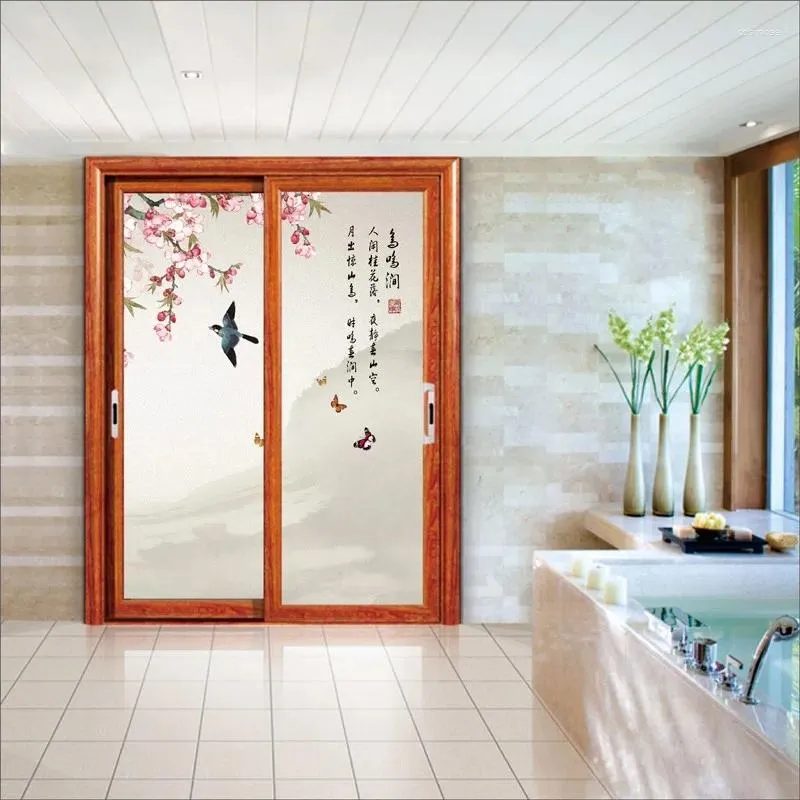 Наклейки на окно, размер Cuatom, статическая цепляющаяся домашняя декоративная китайская тушь, водонепроницаемая, влагонепроницаемая, витражная, 60 см x 100 см
