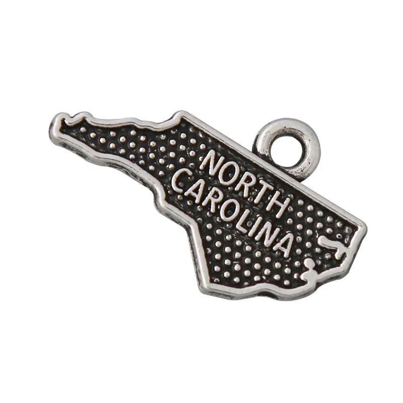 Charms Rainxtar Fashion Vintage Alloy American State Map Charms North Carolina Charm Jewelry Accessorices 14*23mm 50pcs AAC028