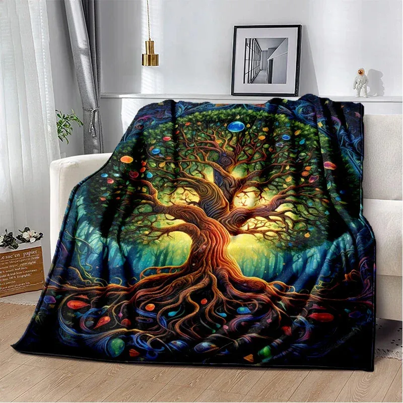 3D Print Tree of Life Filt Color Soft Plush Flanell Throw For Living Room Bedroom Bed Soffa Picnic Travel 240326