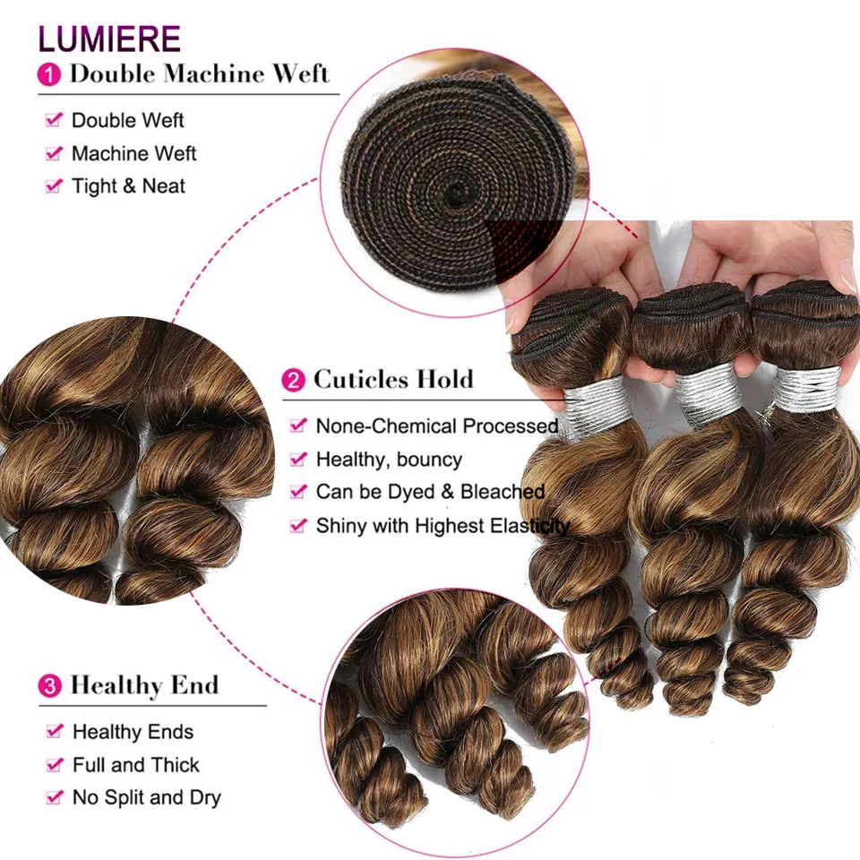 Ombre hoogtepunt gekleurde losse diepe golf maagd haar 3/4 bundels met sluiting frontale p4/27 markeer donkerbruine haar extensions