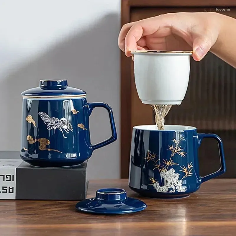 Tasses soucoupes ménage trois pièces tasse en céramique tasse peinte en or avec couvercle filtre thé séparé et faire