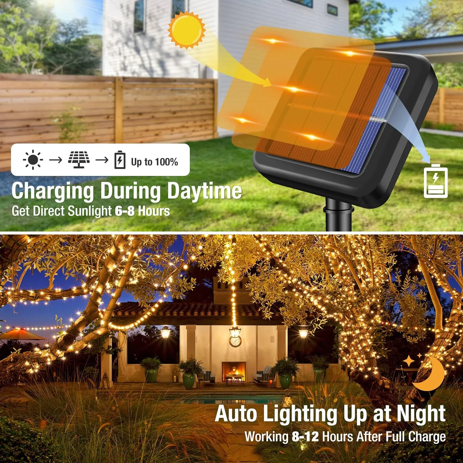 200 LED Solar Powered Fairy String Lights – IP67 Waterproof For Garden Party
