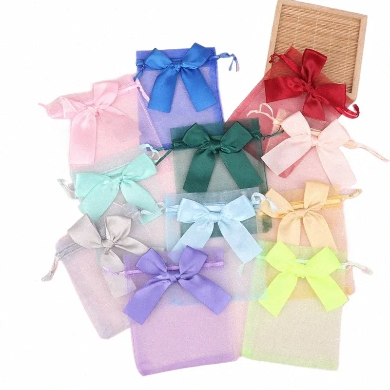 10pcs Organza Gift Bags Transparant Trekkoord Zakje Sieraden Organisator Oorbel Verpakking Party Candy Bag Met Ribb y9DT #