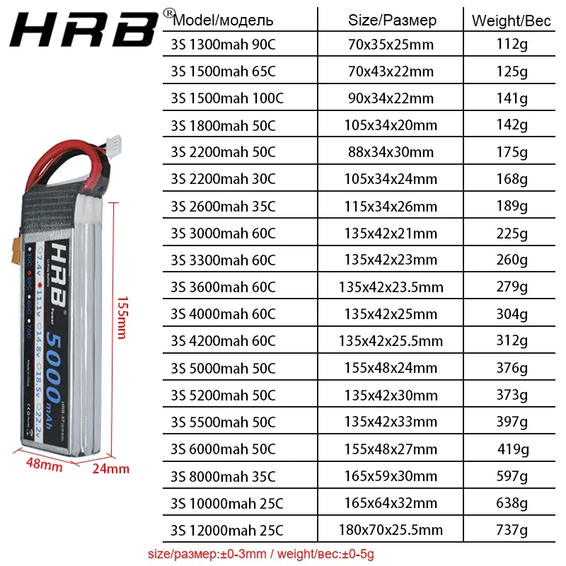 HRB 2x 11.1V 1300mAh 45C LiPo XT60 – Batterie Pour Drone FPV & Voiture RC, Parfaite Pour Vortex, Qav, Shredder & Co.