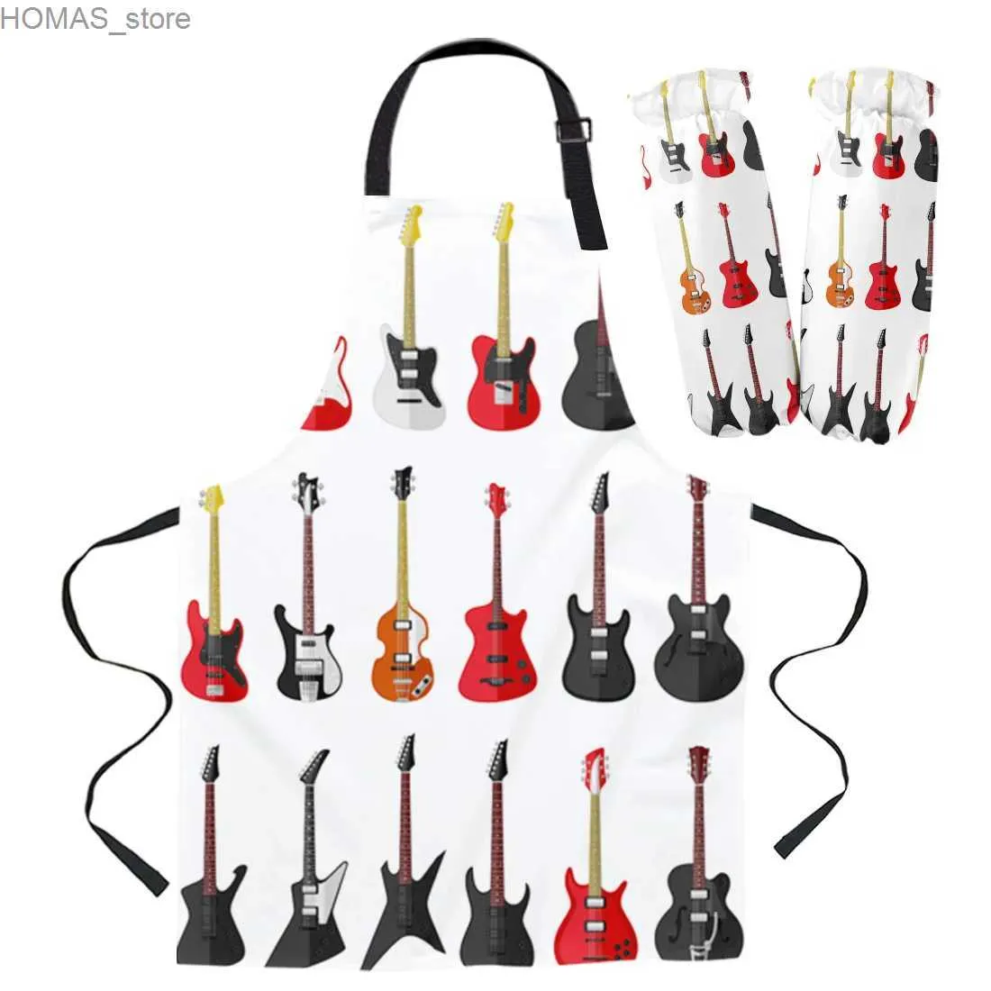 Schürze Schürze Kit Buntes Gitarrenküche Labbofenhandschuh zum Kochen von Gartengarten Frau Kinder Schürzen Manschetten Backzubehör Y240401