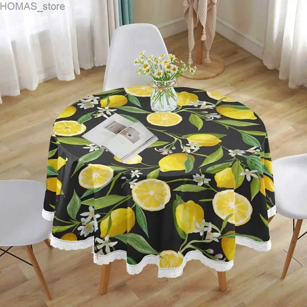 Table de table rond des nappes de 60 pouces de table d'été couvre les taches et les rides résistantes au citron à table décor de maison pour buffet y240401