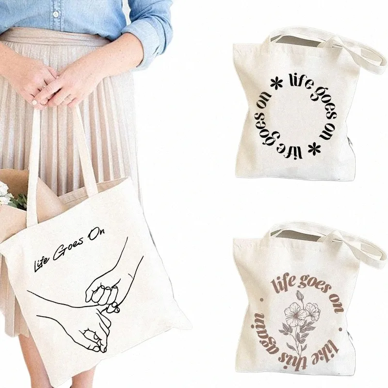 Saco de compras Life Goes On Shop Bags Anime Gift Inspired Tote Bag Kpop Totes Cute Canvas Bag Supermercado 81mq #