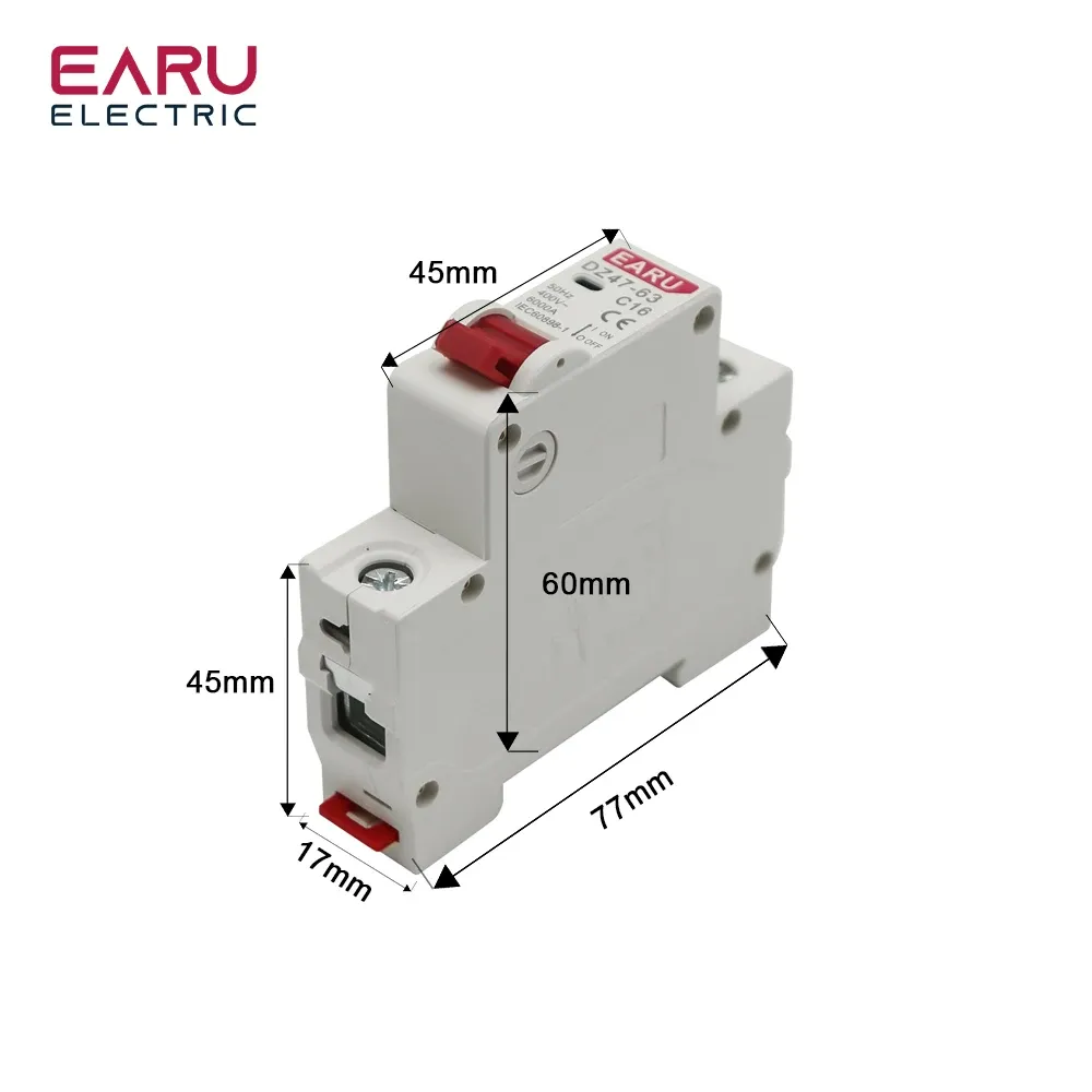 1p DZ47 3A-63A 400V C Tipo Mini Interruttore MCB Protettore a sovraccarico corto Protettore da 35 mm Din Rail Mount Breaking Capacione 6KA 6KA