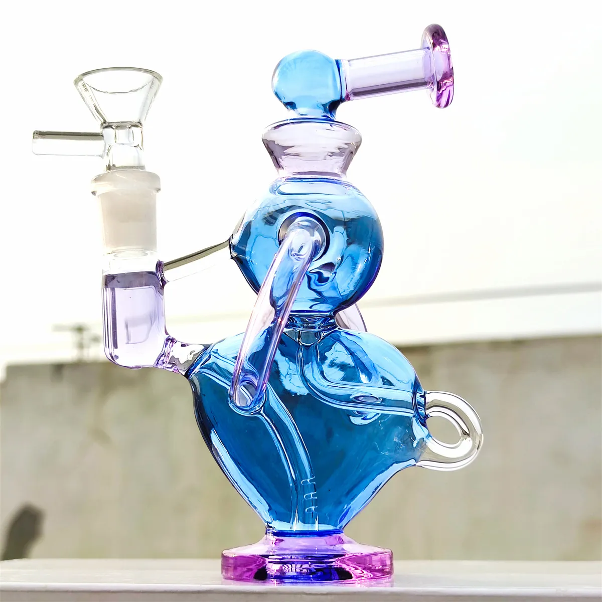 2024 Heady Glass Purple Blue Girly Hear Shape Valentines 7 pouces Bangs en verre Pipe à eau Bong Tabac Fumer 14MM Heart Bowl Dab Rig Recycler Bubbler Pipes