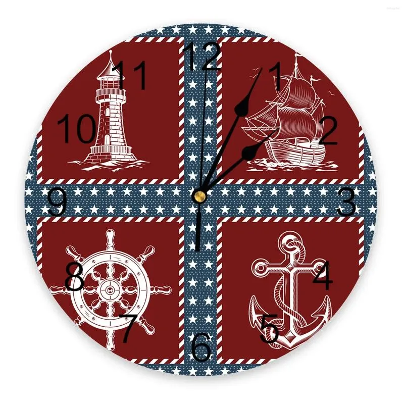 Horloges murales drapeau pentagramme phare ancre 3D horloge design moderne salon décoration cuisine art montre décor à la maison