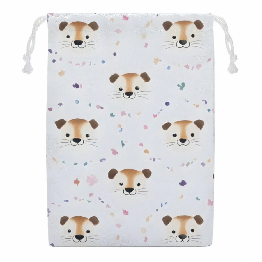 Sac de rangement à cordon carré Double face chien imprimé Bundle poche toile petit sac de rangement à cordon U01q #