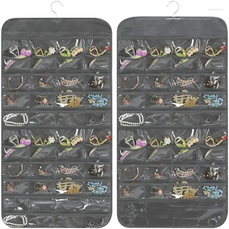 Sacs de rangement suspendus, organisateur de bijoux, support d'accessoires Double face avec 80 poches, affichage de crochet de sac