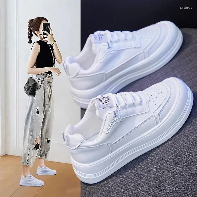 Повседневная обувь, белые женские весенние кроссовки 2024 года в Корейском стиле с круглым носком на плоской подошве, женские кроссовки на платформе, женские вулканизированные кроссовки