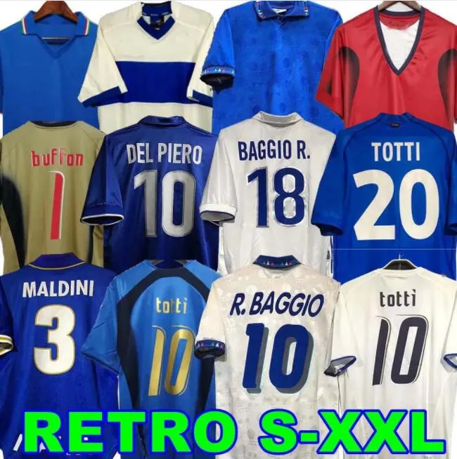 Retro Itália camisas de futebol TOTTI R.BAGGIO 1982 1986 1988 1990 1994 1996 1998 2000 2002 2004 2006 2012 camisa de futebol italia uniforme Goleiro BUFFON MALDINI DEL PIERO