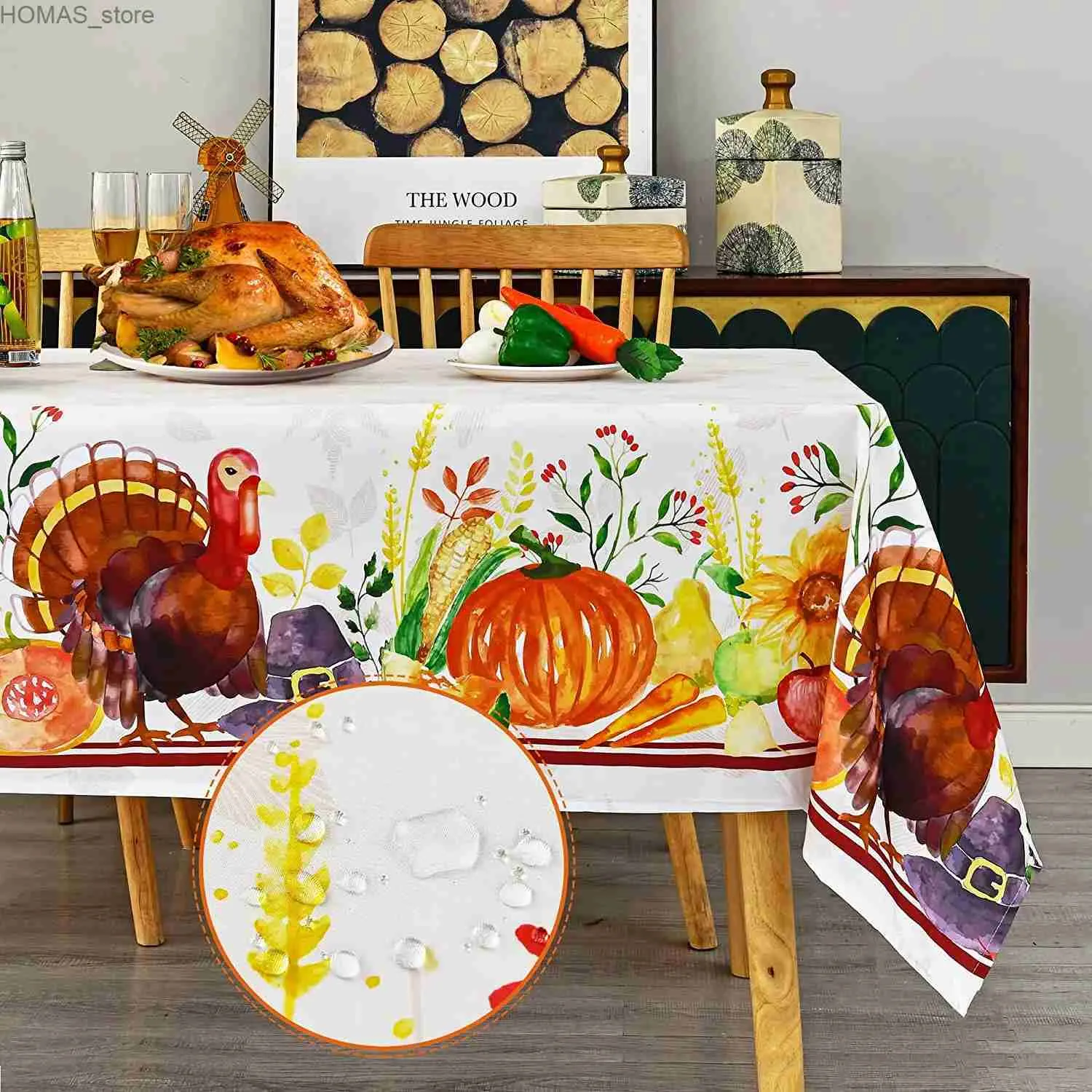 Nappe Automne Thanksgiving Citrouille Dinde Nappe Cuisine Table À Manger Décor Lavable Table Imperméable Couvre Décoration De Fête De Mariage Y240401