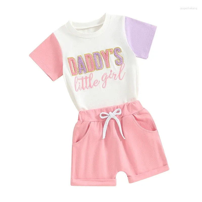 Vêtements Ensembles pour tout-petit bébé garçons filles 2 pièces Summer Daddy s Gartulin Girl Optifits Fuzzy Lettre brodée Couleur de contraste