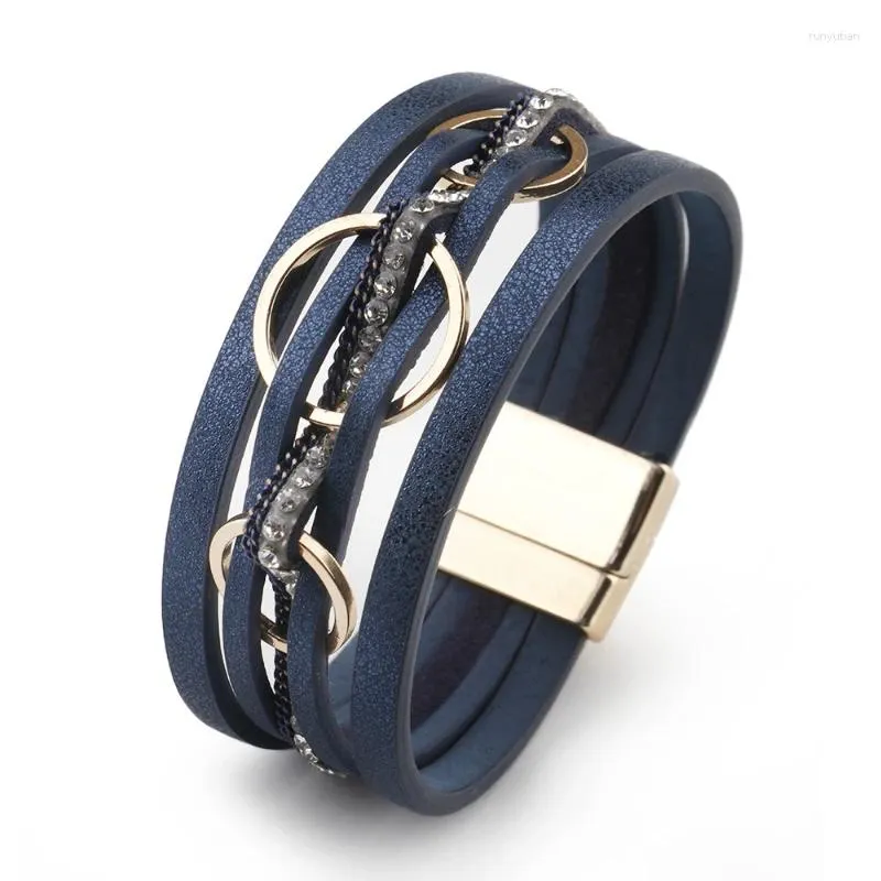 Bangle European och American Magnetic Buckle Armband för kvinnor Multi-Layer Pu Leather Circular Ring Design Jewelry