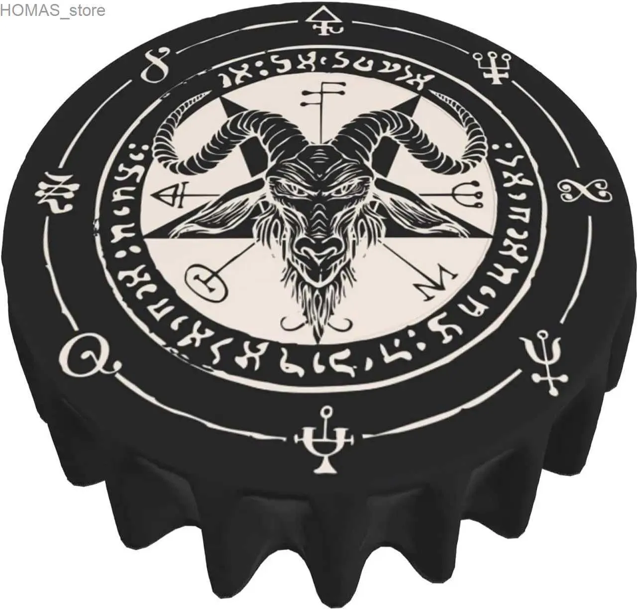 Tkanina stołowa satanistyczna czarna koza i pentagram okrągły obrus 60 -calowy prania poliestrowa tkanina wodoodporna wodoodporna pokrywka stołu y240401