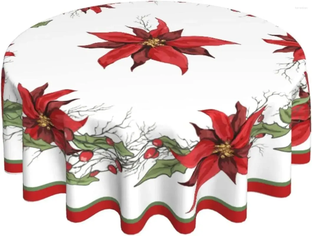 Tovaglia rotonda con fiori di Natale, copertura decorativa riutilizzabile lavabile da 60 pollici per decorazioni per cene in cucina