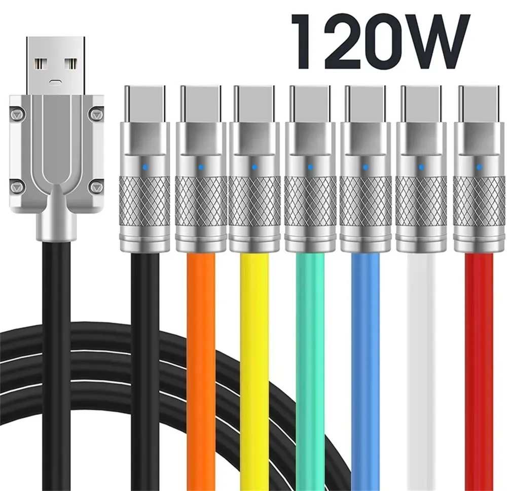 120W 6A supersnabb laddningskablar USB C Typ C Micro Liquid Silicone Cable Snabbladdning för Samsung S10 S20 S22 S23 HTC LG 1M 3ft