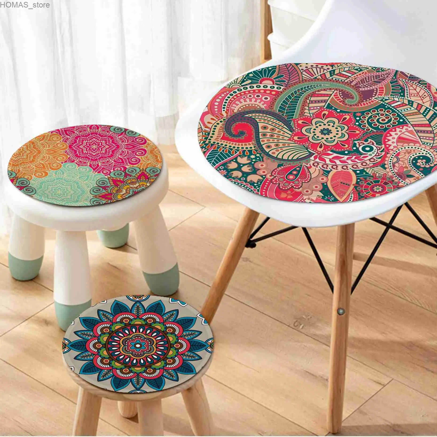 Almofada/travesseiro decorativo bohemia tapete de almofada de almofada redonda de assento de jantar Dining Dining Pad Pap Sponge Sofá Mat de Cadeira Não deslizante Y240401