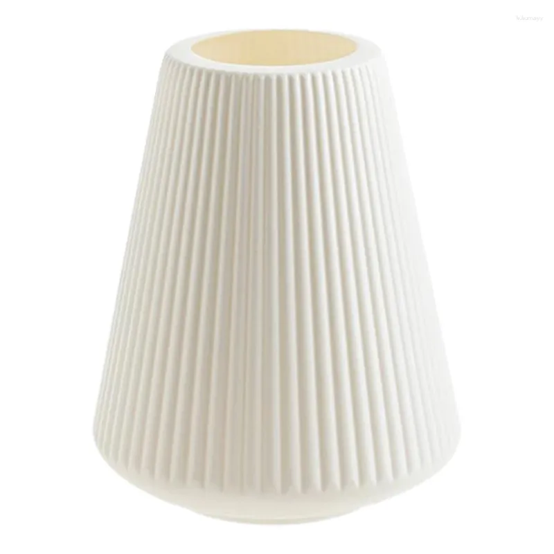 Vases Simple Vertical Striped Small Vase Living Room Flower Arrangement Decoration Imitation Ceramic Plastic Pot-White