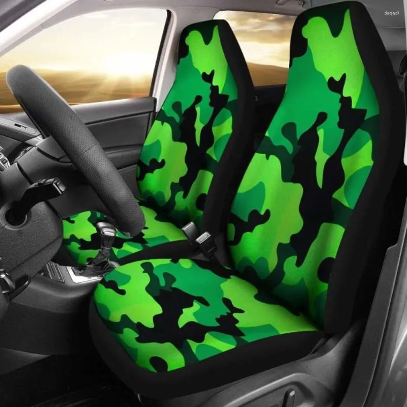 Coprisedili per auto ispirati al mimetico militare verde neon, set di 2 coperture protettive anteriori universali