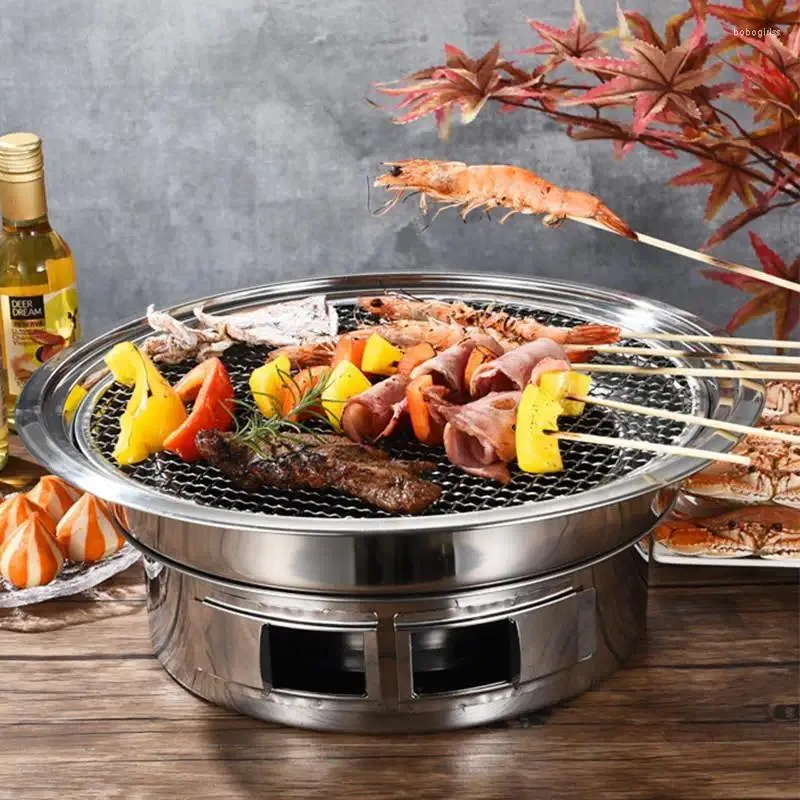 Set di pentole Fornello per barbecue in acciaio inossidabile Forno a carbone portatile commerciale per esterni antiaderente per uso domestico a carbone circolare