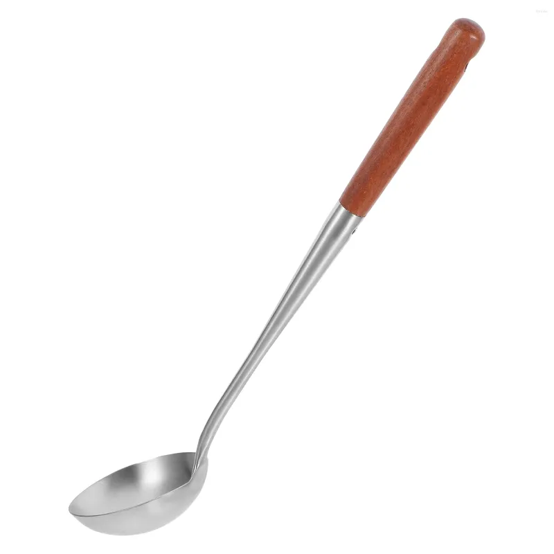 Juegos de vajilla con cuchara de accesorios wok acero inoxidable con mango de madera cucharas de cocina de metal para porción de madera