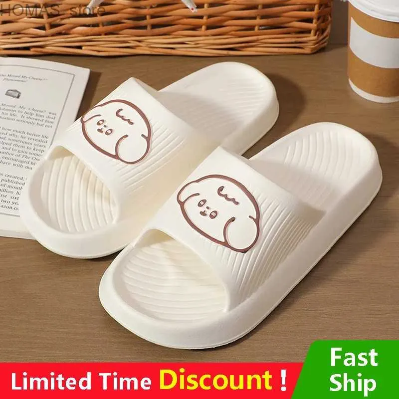 home shoes Women Men Slippers Home Indoor Cute Dog Print Slides Flat Slippers Cartoon Non-Slip Outdoor Beach Sandals Slides Shower Shoes Y240401