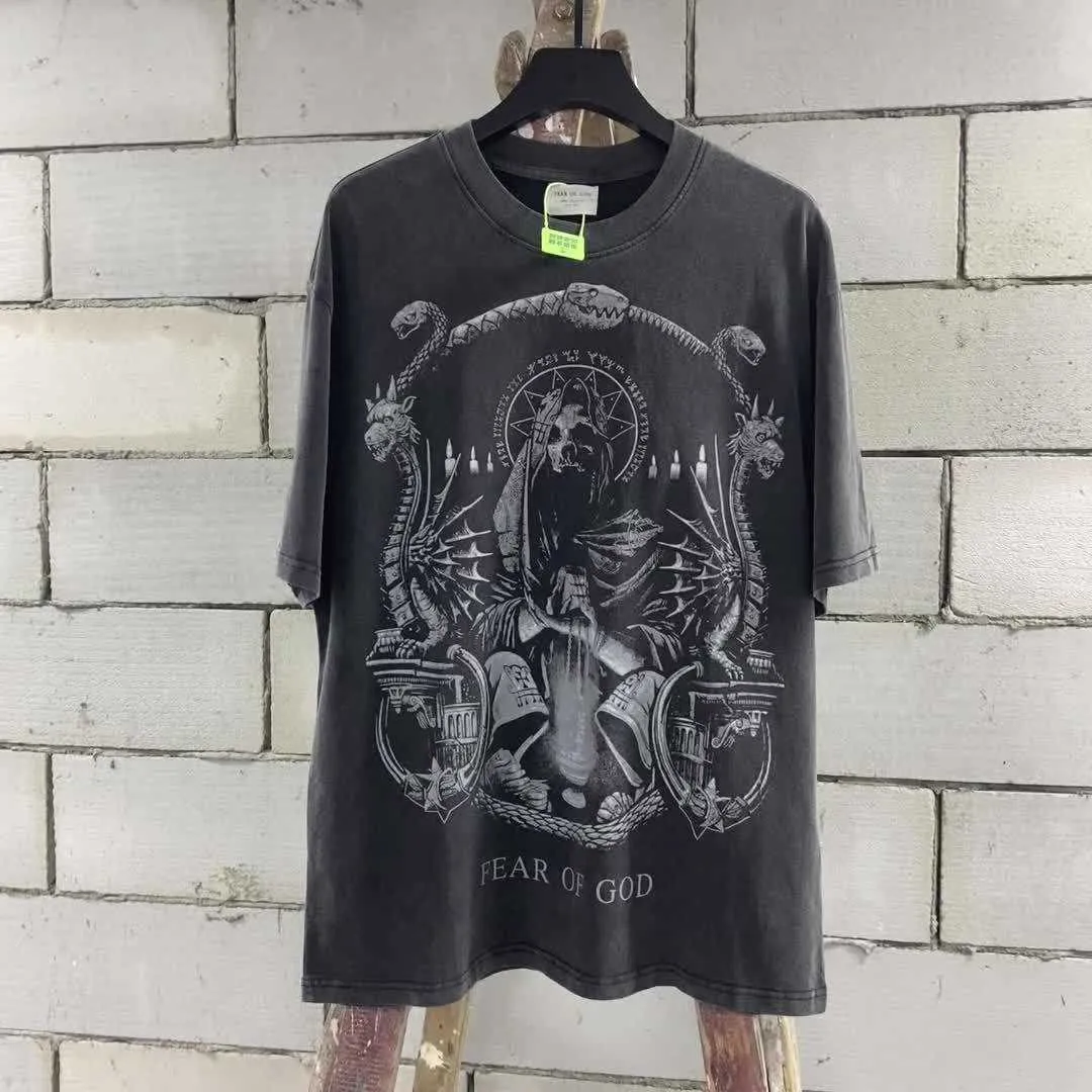 Skull Vintage Trendy Brand Vtg Short Sleeve Washed High Street Loose Dark Fog Style T-shirt