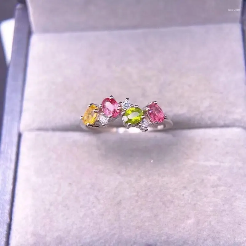 Bagues de cluster Bague de bijoux de pierres précieuses naturelles avec tourmaline multicolore 3 4mm pour cadeau de fête de mariage