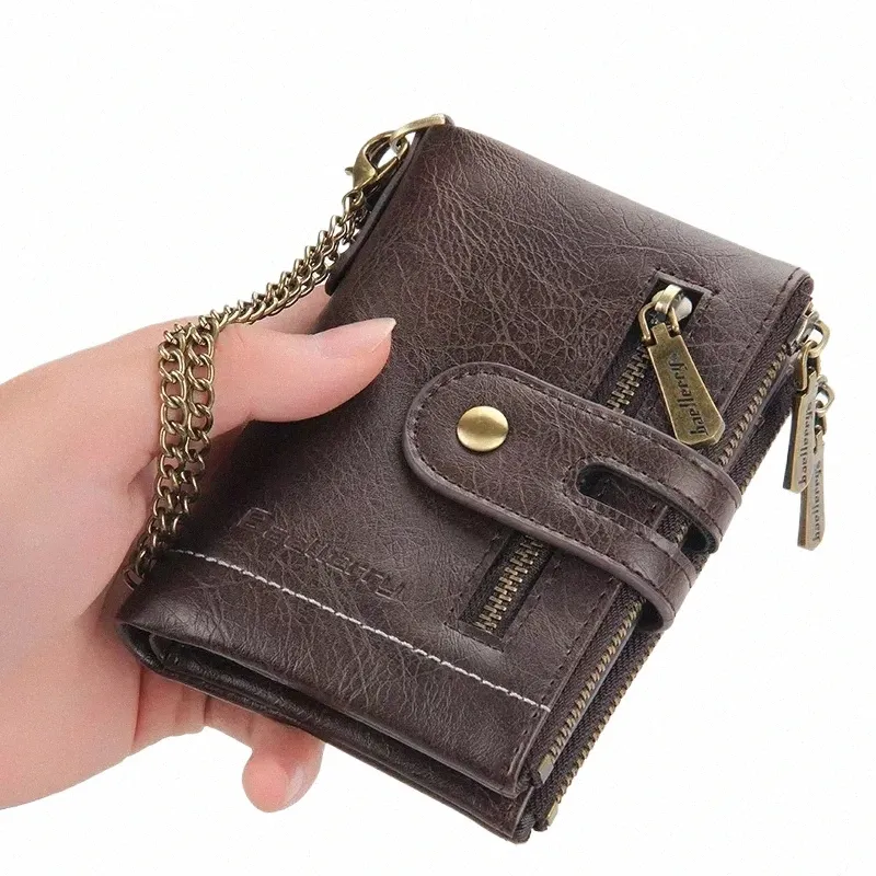 Baellerry 2023 New Men Wallet Luxury Designer Purses Short Zipper Coin Purse Card Holder Chain Portfolio Portomee Male Walet＃