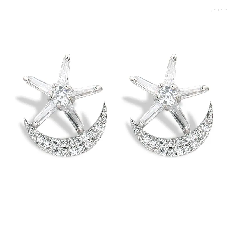 Studörhängen 2024 Zircon Crystal Ear Cuff Star Moon for Women Shing Piercing Earring Fine Jewelry Brincos Party Girl