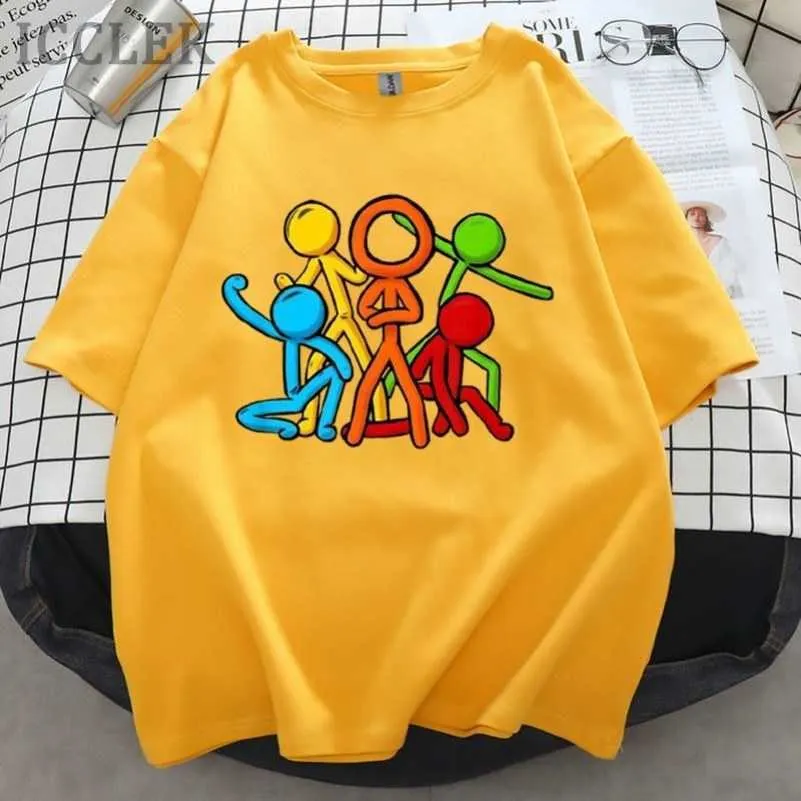 Alanbecker Stickman Pięć kolorowych kombinacji krótkiego rękawu T-shirt Summer High Street Loose Casual Wszechstronna modna modna 6