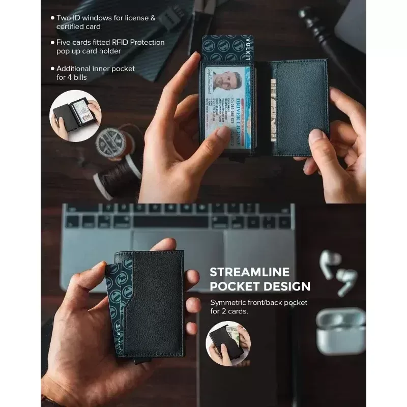 Cartera Emergente De Cuero Automatica Con Bloqueo RFID Para Tarjetas Y Notas Estuche Para Tarjetas De Credito Con Ventana De Identificacion Doble Titular De La Tarjeta De Credito R7Tc De 3 93 DHgate