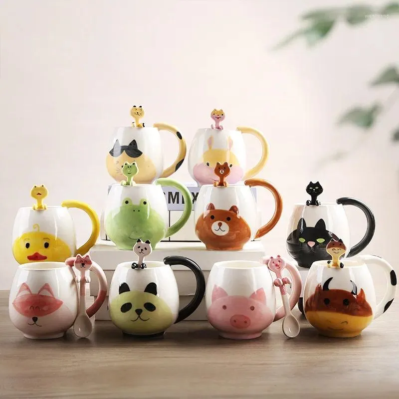 Mokken Leuke Cartoon Mok Dier Keramiek Huis Modern Handgeschilderde Waterbeker Met Lepel Creatieve Koffie Prachtige Melkbekers Room Decor