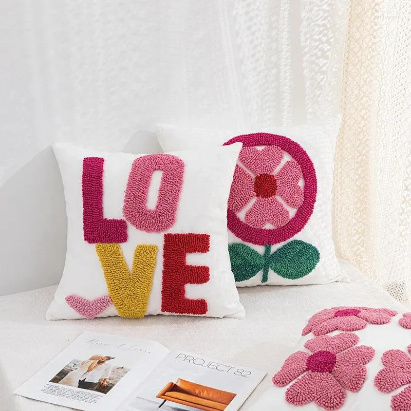 Travesseiro amor bordado bordado tufado tampa de 45x45cm rosa decorativo moderno quadrado para sofá quarto de estar na sala de estar