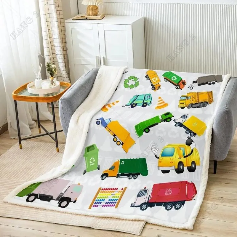 Blankets Garbage Track Sherpa Blanket Cartoon Dump Truck Fleece Throw For Bed Sofa Couch Car Plush