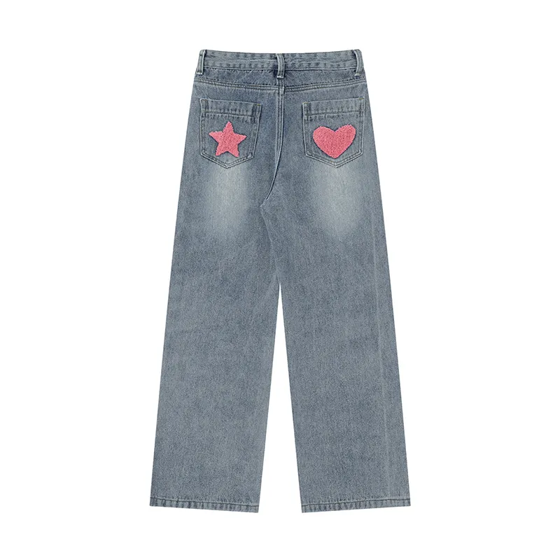 Vintage High Waist Embroidery Denim Jeans Wide Leg, Baggy