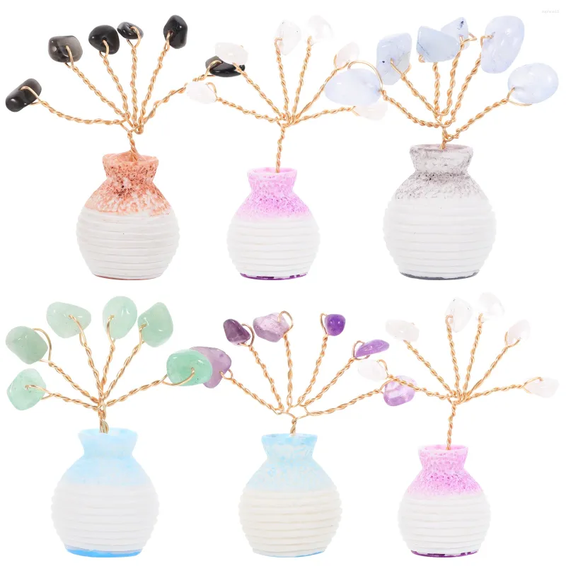 Decorative Figurines 6 Pcs Dining Table Crystal Vase Decoration Office Desk Natural Stone Tree Ornament