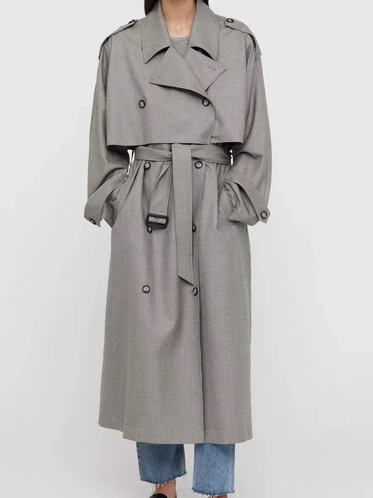 Trenchcoat Voor Vrouwen 2023 Halflange Geul Vrouwelijke Double Breasted Temperament Met Sjerpen Mode Bovenkleding Windjack