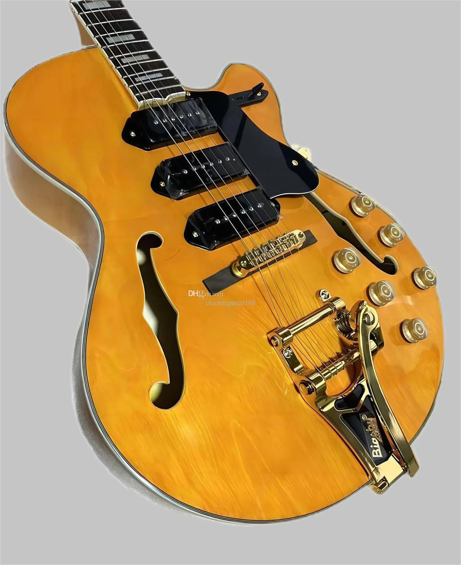 Guitare jaune semi-creuse à six cordes, image réelle, livraison gratuite, en stock