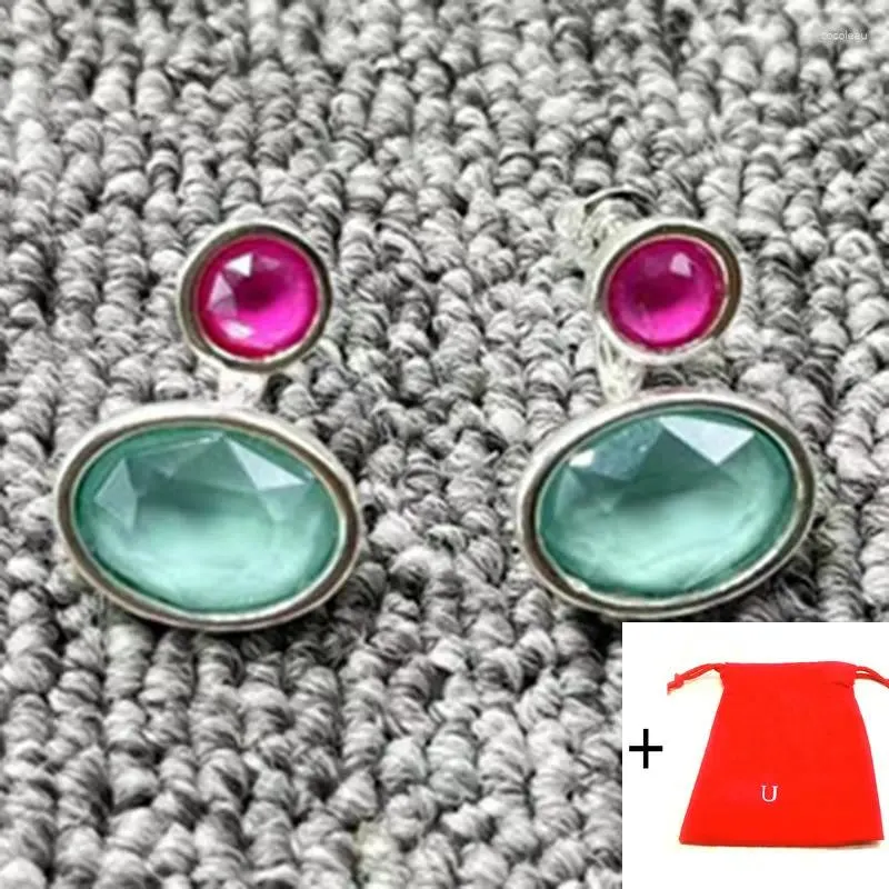 Stud Earrings Spanish Original Fashion Electroplating 925 Silver Round And Oval Multi-Color Crystals Pin Festival Jewelry Gift